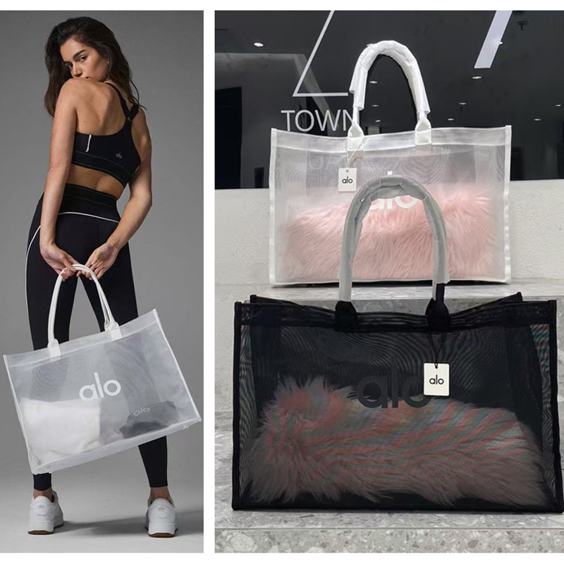 aalo 透明トートバッグ ヨガ バス フィットネス 大きなポケット メッシュ ビーチ スポーツ ショルダーバッグ ショッピングバッグ
