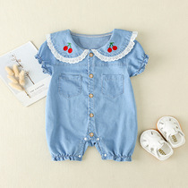 Newborn Conjoined Clothing Spring Autumn Season out climbing to wear baby Long sleeve denim Harvest male and female baby out of uniform