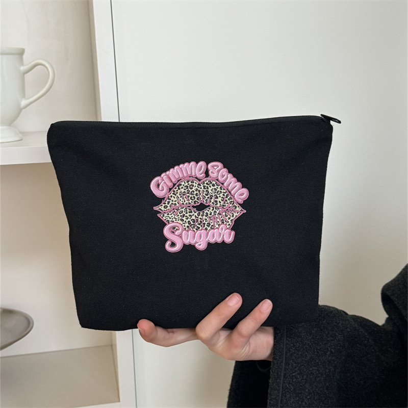 Black Leopard Print Lip Makeup Bag, European and American Retro Style, Large Capacity, Portable Inner Bag, Skincare Product Clutch