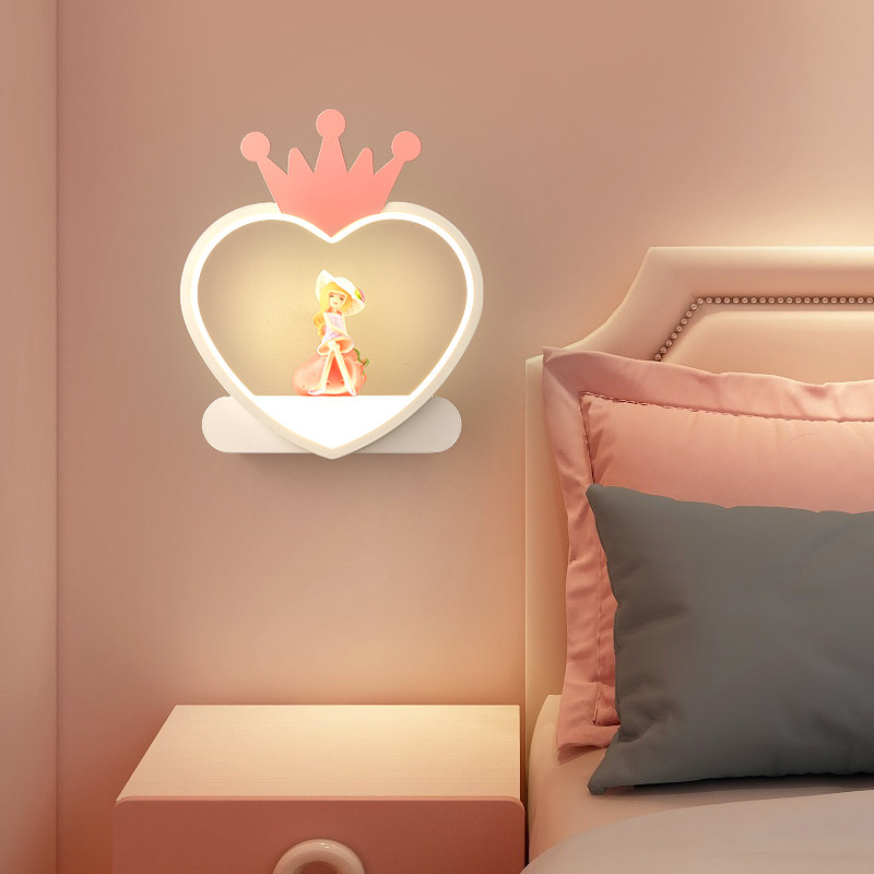 Wall Lamp Nordic Princess House Heart-shaped Crown Bed Head Lamp Creative Children House LED Modern Minimalist Bedroom Disposal Lamp