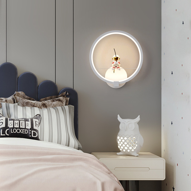 Nordic Astronaut Acrylic Wall Lamp Creative Bedroom Bedside Headlights Kindergarten Individuality Children Room Background Wall Lamps
