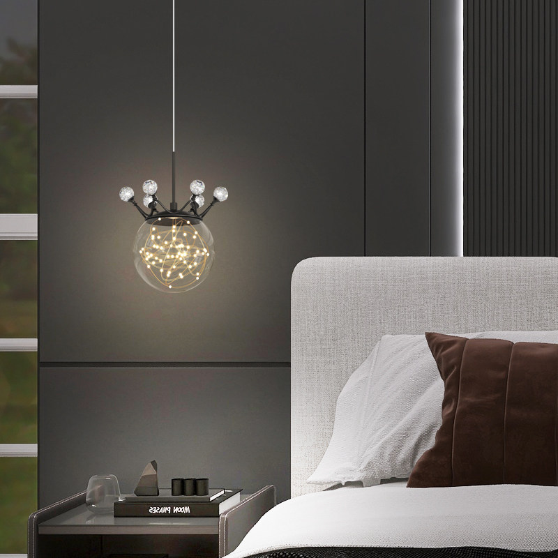 Bedside chandelier light luxury crown lamp simple modern minimalist lamp full of stars long line study bedroom small chandelier
