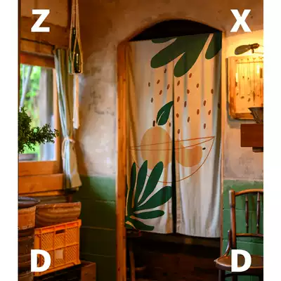 Japanese ins green plant cotton linen art Net red half curtain personalized bedroom door curtain dressing room partition curtain hanging curtain custom