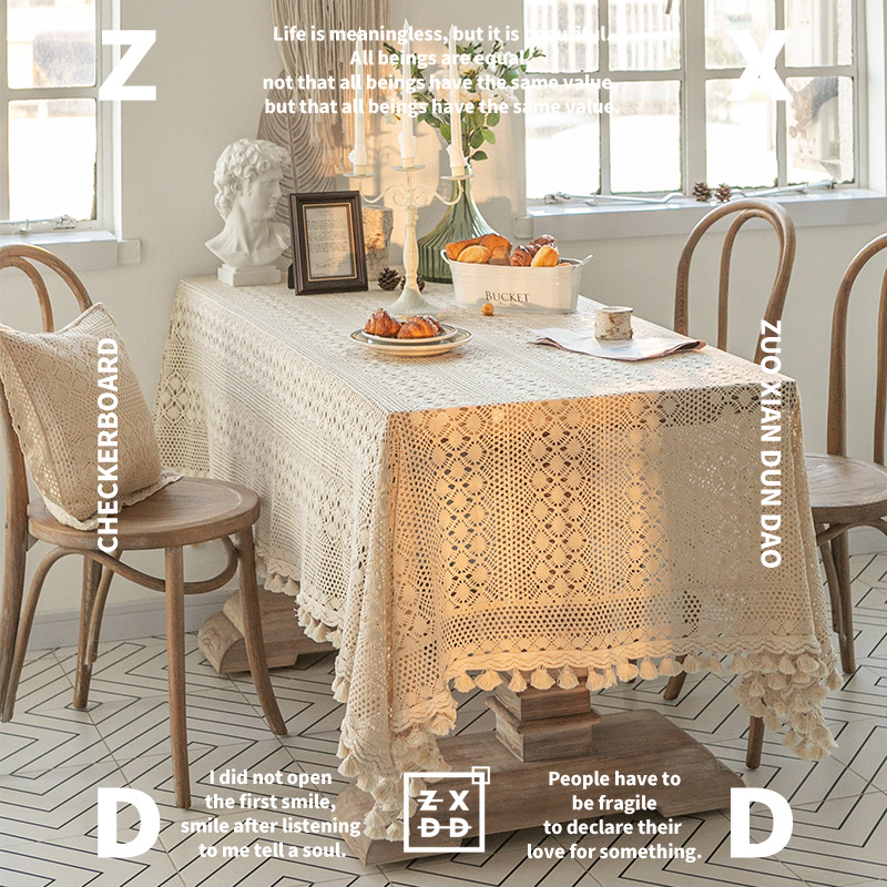 Left Salty Road Crewy Design Woven Table Cloth Nordic Rectangular Tea Table Buddart Light Lavish Lace