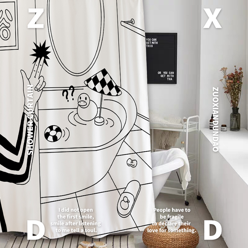 Left Salty Jordan Road Original Designer Abstract Bath Curtain Waterproof curtain Makeup Room Bathroom Bath BATH PARTITION WINDOW WATER STOP
