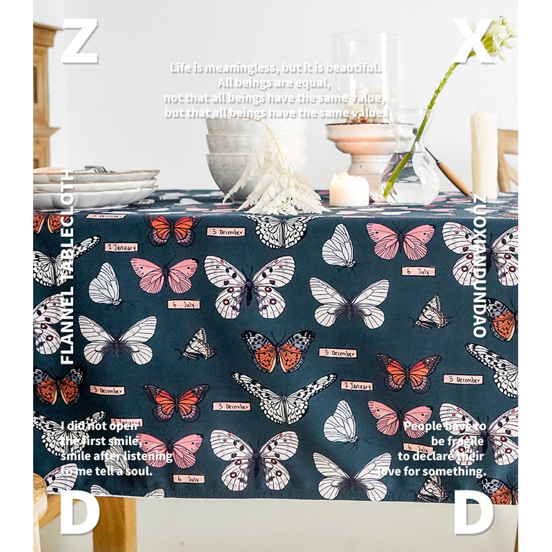Zuo Xian Dun Road Butterfly Series Tablecloth Fabric Desk Ins Student Writing Desktop Waterproof Canvas Velvet Small Fresh