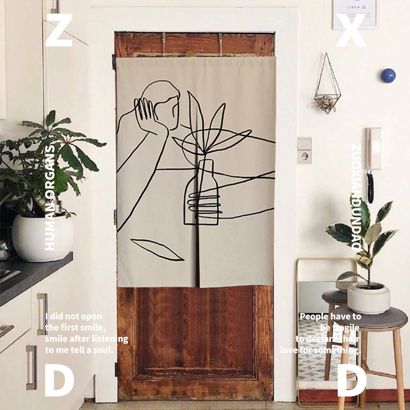 Left Salty Road Mood Series Cotton Linen Door Curtain Cloth Art Free Stiletto Door Curtain Shop Commercial Kitchen Bedroom Door Curtain