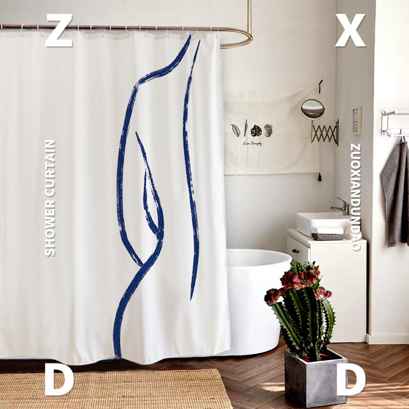 Left Ham Dun Road Line Series Bathroom Waterproof Shower Curtain Invisible Set Free Punching Partition Curtain Tarpaulin High Grade