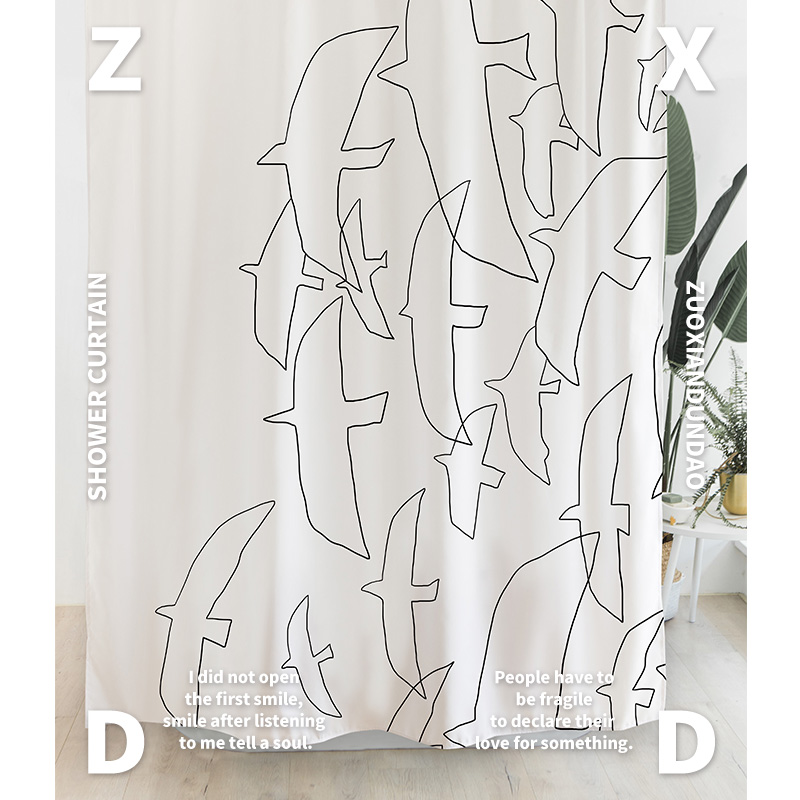 Left Salty Road Deep Sea Blue Series Bathroom Waterproof Bath Curtain Suit Free of perforated minimalist Japanese Department Partition Window Waterproof cloth