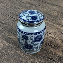  Ceramic Puer tea leaf jar Round household storage jar Blue and white porcelain sealed jar Tea storage jar Miscellaneous grain bottle moisture-proof jar