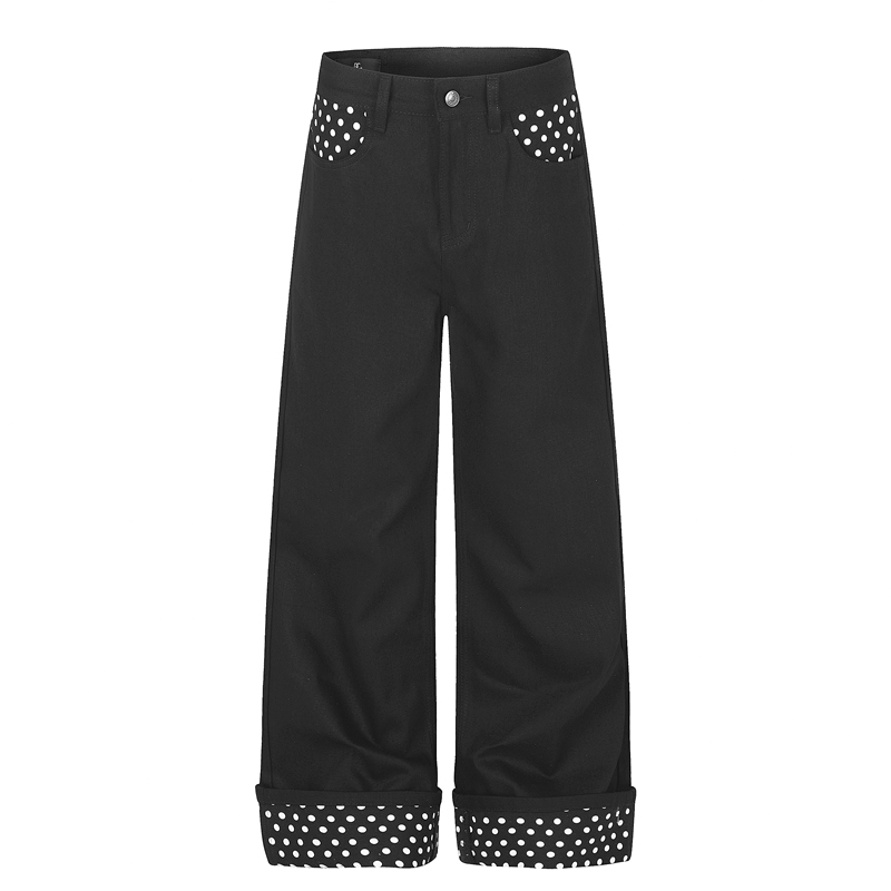 Gxfortune American High Street Retro Printed Polka Dot Trendy Brand Cool Loose Straight-Leg Denim Pants for Men and Women Gxfortune American High Street Retro Printed Polka Dot Trendy Brand Cool Loose Straight-Leg Denim Pants for Men and Women