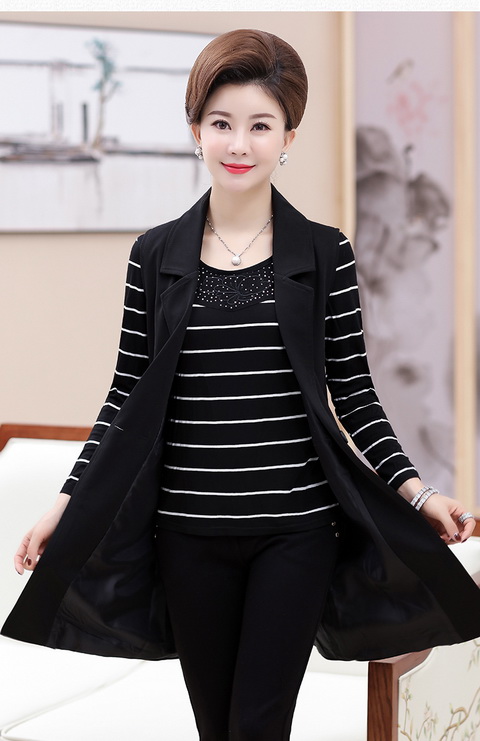Áo vest nữ mùa xuân và mùa thu 2018 mới cho phụ nữ trung niên 40-50-60 tuổi áo vest dài mẫu đầm nhung tuổi trung niên