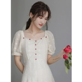 Летнее платье, длинная юбка, коллекция 2022, подходит для подростков, французский стиль, в корейском стиле, квадратный вырез