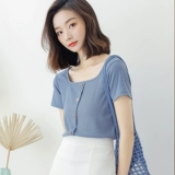 Трикотажный свитер, весенняя футболка, 2021 года, квадратный вырез, свободный крой, в западном стиле, облегающий крой