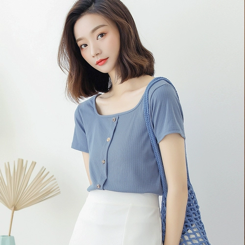 Трикотажный свитер, весенняя футболка, 2021 года, квадратный вырез, свободный крой, в западном стиле, облегающий крой