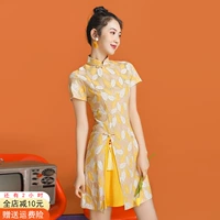 Летнее платье, ципао, желтая мини-юбка, подходит для подростков