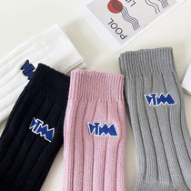 (1-2 pairs) thick line autumn and winter simple mid-tube embroidery ins tide girl college sports