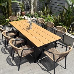 Scandinavian Outdoor Internet Popular Dining Table Rattan Table and Chair Outdoor Courtyard House Open-Air Garden Combination Rattan Chair Waterproof Sun Protection