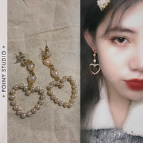Face thin sterling silver girl love Pearl peach heart shape sweet retro palace style earrings 925 silver needle ear clip female