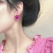 Earrings 2020 New rose red flower earrings retro simple women small fresh sweet temperament cute earrings