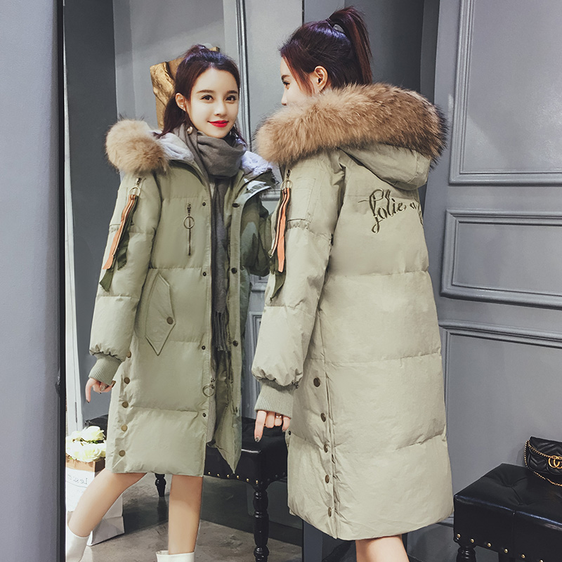Down cotton clothing women's 2019 new winter Korean version loose medium and long version thickened large wool collar quilted jacket cotton coat jacket tide