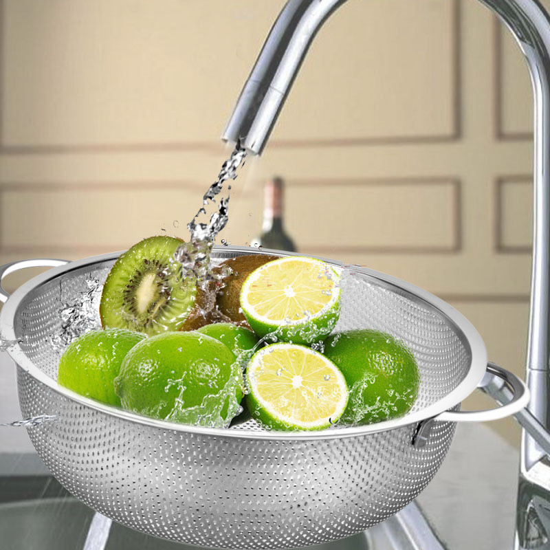 Electrolytic Vegetable Blue Stainless Steel Double Ear Michole Wash Vegetable Basket Drain Basin Drain Basin Water Fruit Basket Naughty Rice Griddle Multipurpose Basket