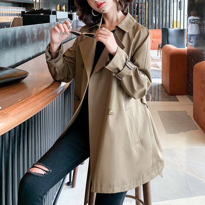 Windbreaker women's mid-length version 2021 spring and autumn new Korean version casual temperament British style small early autumn coat women