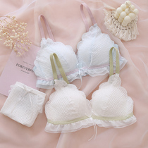 Lace-free underwear women gather small breasts without steel ring students sweet and cute and cute thin and large breasted bra