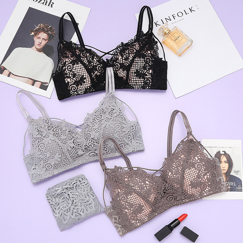 Underwear suit women's no steel ring thin lace sexy student high school girl bra gathers breasts to prevent sagging