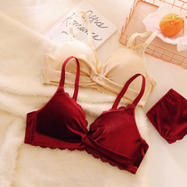 Red lingerie suit Benz year pure desire sexy velvet without steel ring thin-breasted slim-breasted with anti-sagging bra women