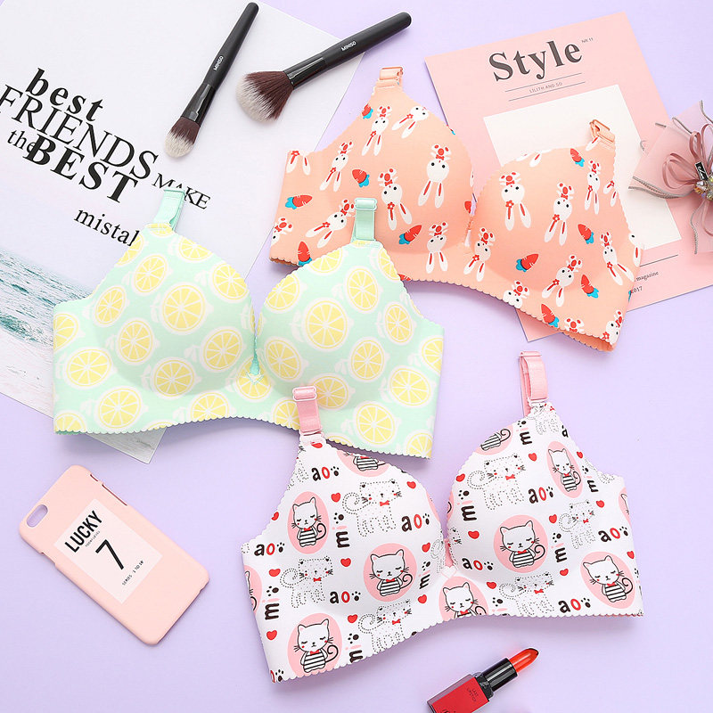 One-piece, no-ring, no-ring bra underwear female coalfield adjustment type small breasted girl styled thickened Sexy bra