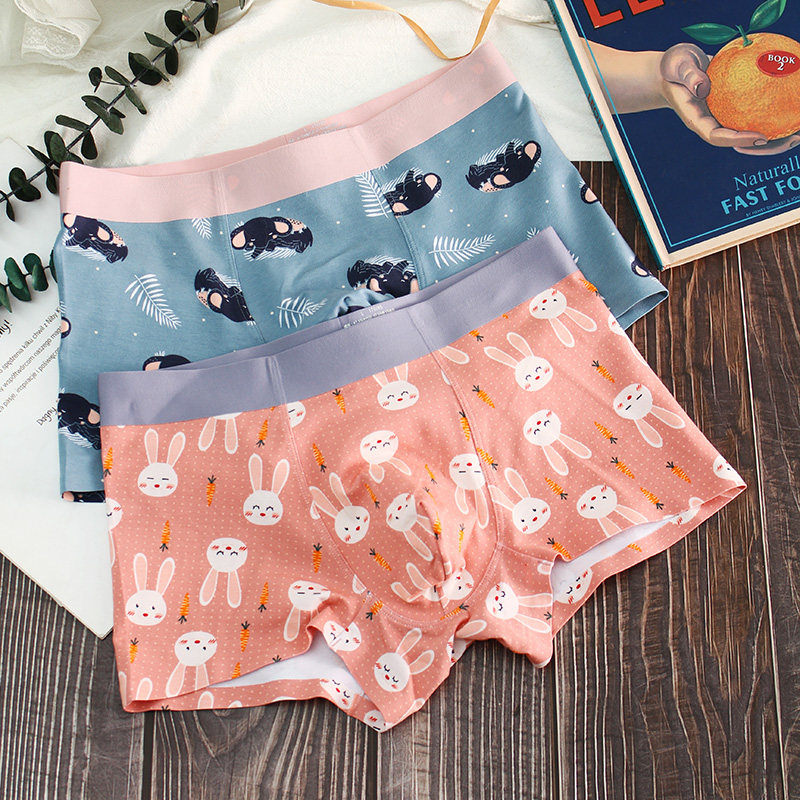2 Traceless Mumdale Pure Cotton Cute Cartoon Personality Fashion Cartoon Young Men Four-corner Underpants Head Flat Corner