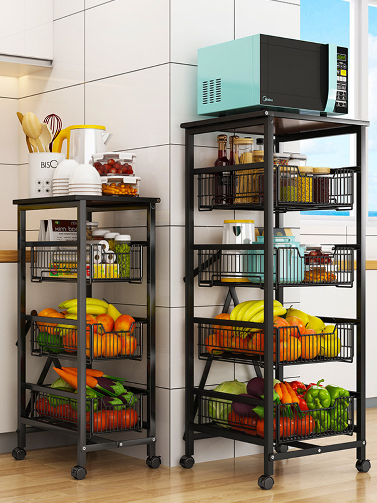 Foldable kitchen crevice shelf Floor-to-ceiling multi-layer pot rack Household refrigerator gap side narrow fruit and vegetable storage shelf