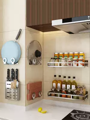 304 stainless steel kitchen rack no hole Wall Wall artifact dishes kitchen knife cutting board pot cover seasoning storage layer rack