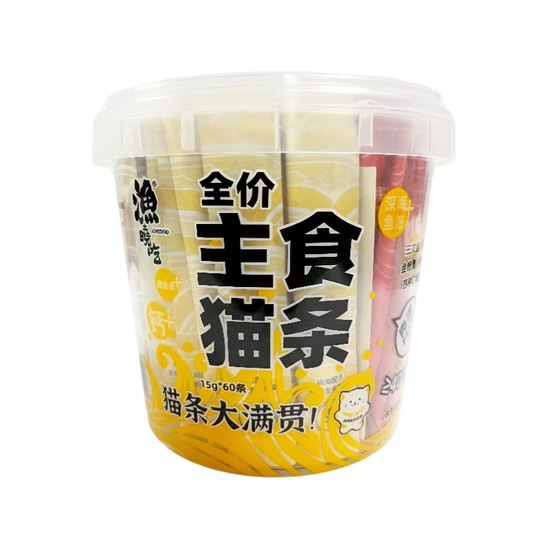渔晓吃猫条大满贯桶装900g60支装鸭肉鸡肉金枪鱼三文鱼猫零食猫条