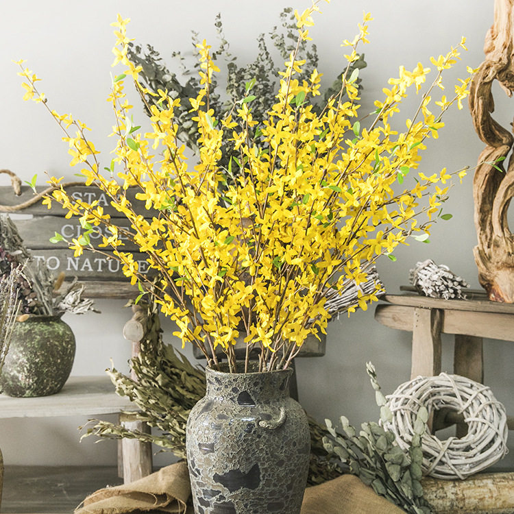 Eurostyle Emulation Plastic Flowers Yellow Greet Spring Flowers Wedding Flowers Living-room Swing Pieces Fake Flowers Decoration Floral Decoration Flower Arrangement