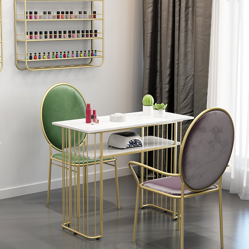 Net celebrity marble manicure table single and double Nordic ins double-layer golden manicure table manicure table and chair set combination
