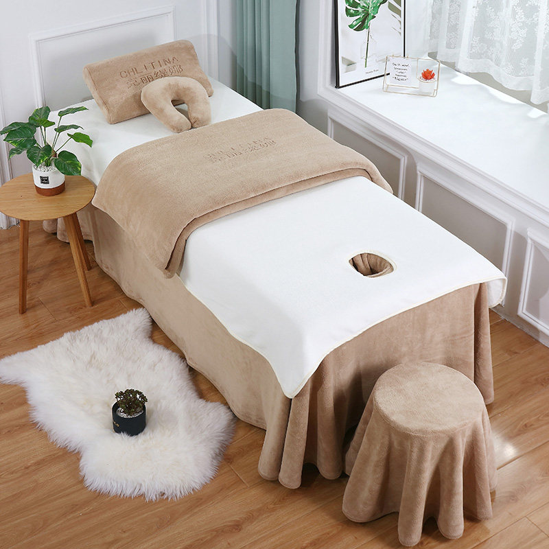 High-end beauty salon white beauty bedspread four-piece light luxury high-end SPA massage treatment special set of bed covers