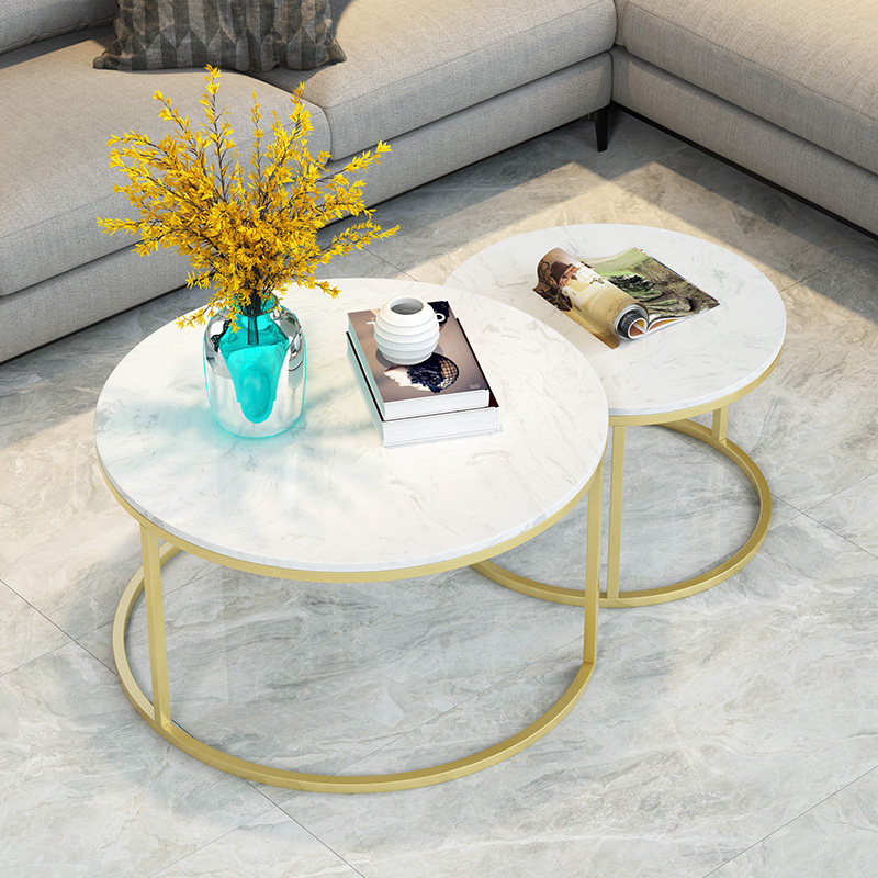 Iron art marble ins tea table combination minimalist modern small family style living room tea table light and luxurious tea table suit furniture