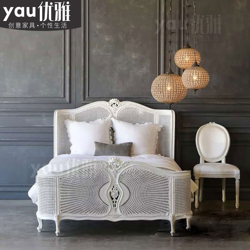 French bedroom rattan double wedding bed American solid wood carving 1 51 8 meters princess bed antique and old homestay