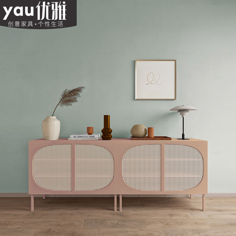 Modern minimalist rattan solid wood shoe cabinet porch cabinet Nordic dining cabinet living room home against the wall storage small apartment
