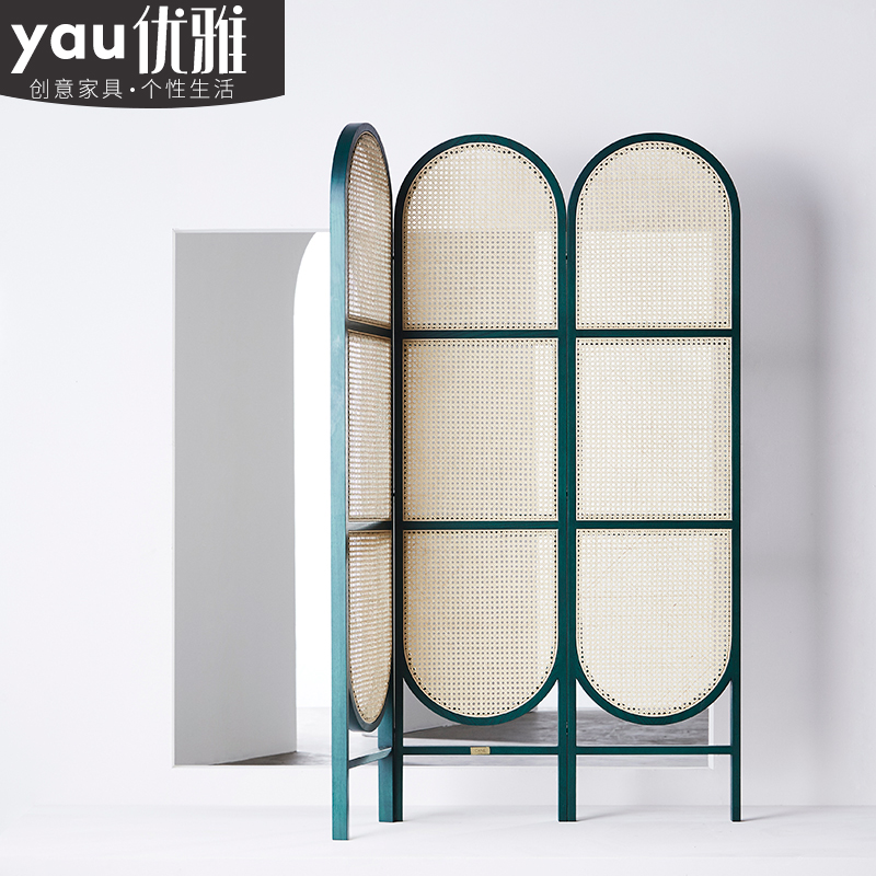 Nordic screen rattan wood partition living room folding mobile bedroom shelter home porch wall simple modern designer