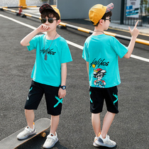 Childrens clothes boy summer clothing slim fit suit 2022 new CUHK child cartoon summer breathable fried street two sets of damp