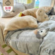 Double-Sided Milk Velvet Four-Piece Set, Thickened for Winter, Warm Coral Fleece Fitted Sheet, Autumn and Winter Duvet Cover, Flannel Fleece Thickened