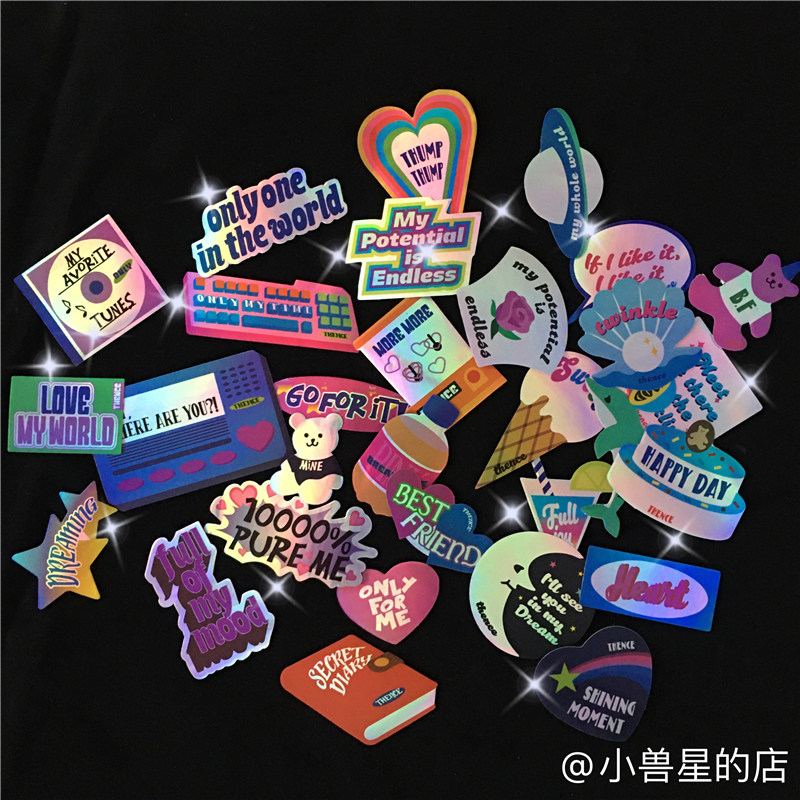 South Korea ins laser waterproof HOLOGRAM homo-style retro-scratchless sticker safety helmet luggage handbill decoration