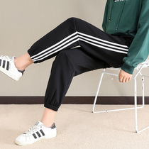 Sweatpants womens autumn and winter new plus velvet outer wear loose beam thickening all-match thin three-bar casual long-sleeved pants