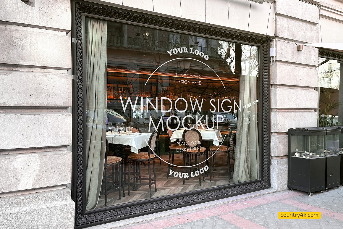 咖啡店玻璃窗立面&店面品牌徽标展示样机集 (PSD)