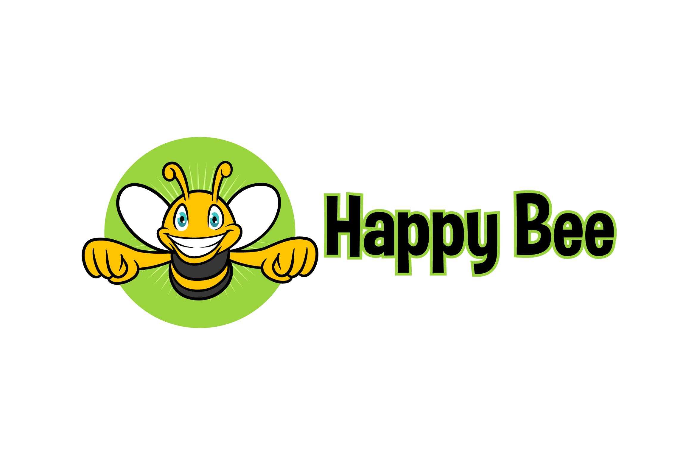 可爱蜜蜂卡通吉祥物Logo标志设计模板 Happy Bee – Bee Character Mascot Logo