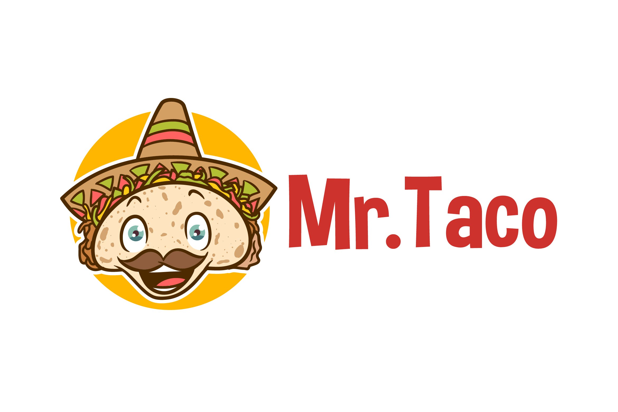 墨西哥玉米饼先生卡通吉祥物Logo标志设计模板 Mr. Taco – Mexican Taco Character Mascot Logo