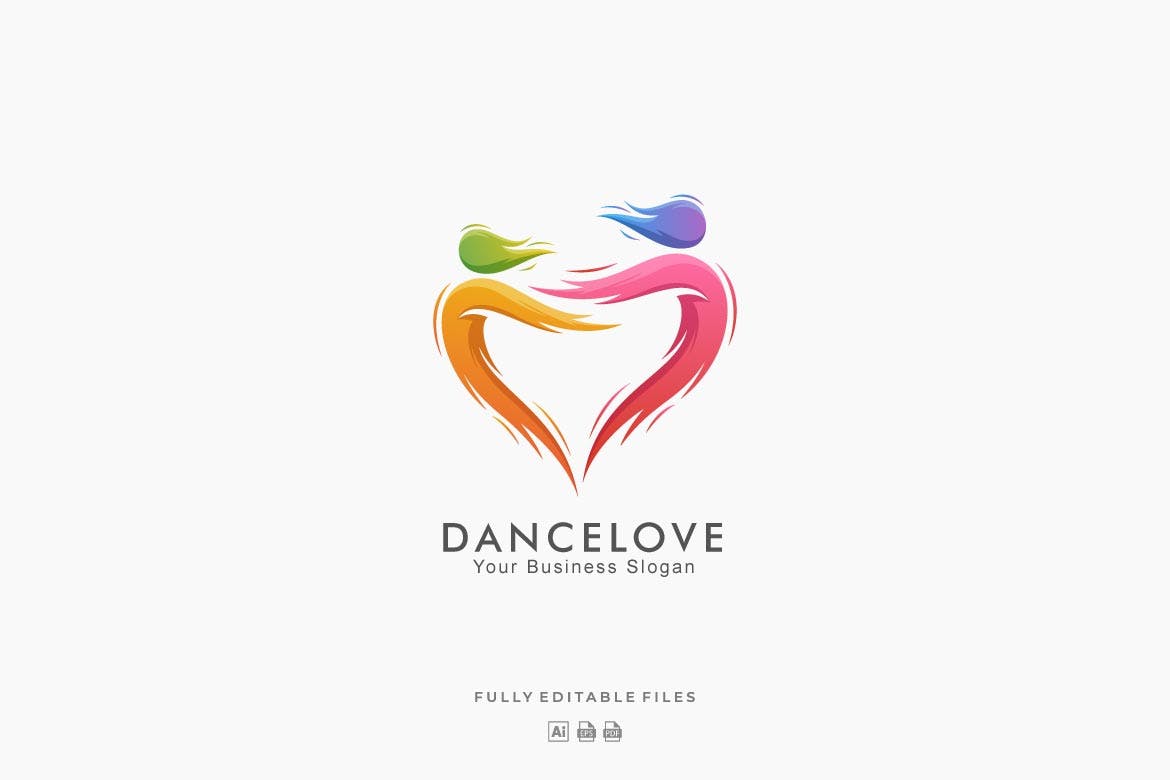 双人舞主题抽象Logo设计模板 Abstract Dance Love Colorful Logo